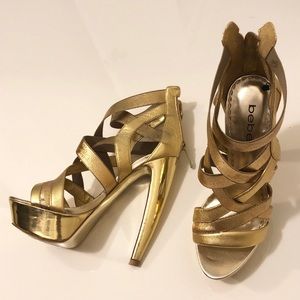 Bebe Gold Strappy Heels